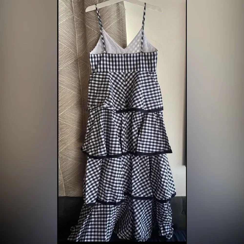 .J. Crew Spiro Tiered Gingham Cotton- Poplin Midi Dress Ruffle Sz 6